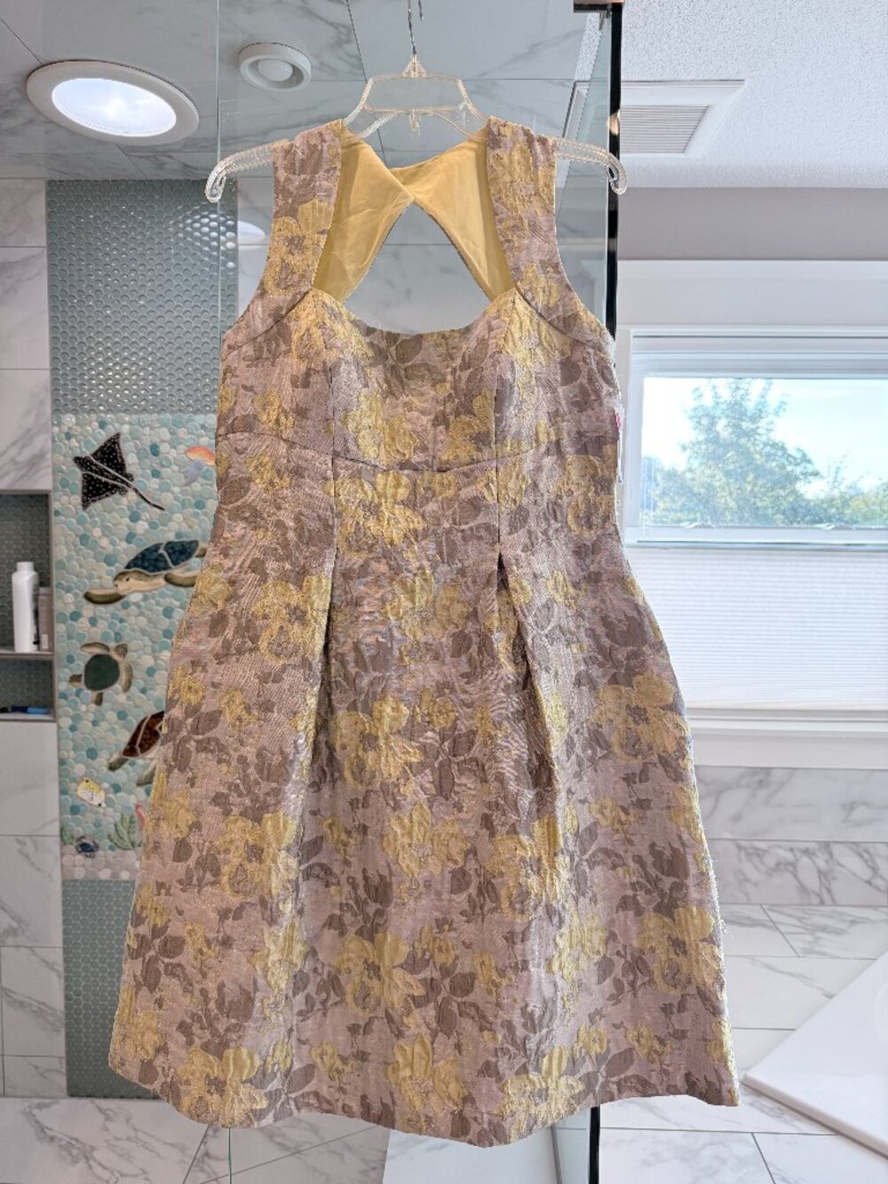 Elegant Yellow and Silver Brocade Dress